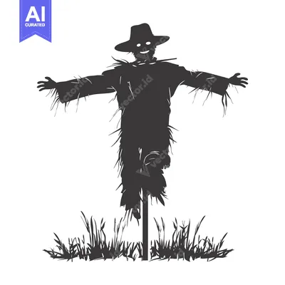 Premium design asset: Silhouette of a Scarecrow Standing in a Field of Grass