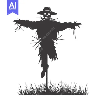 Popular premium asset: Silhouette of a Scarecrow with an Evil Grin Standing in a Field of Gra