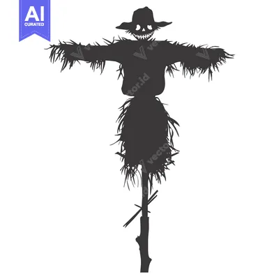 Aset desain premium: A Silhouette of a Creepy Scarecrow with a Grinning Face