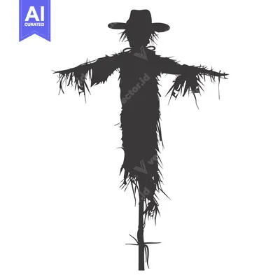 Silhouette of a Scarecrow with a Wide-Brimmed Hat