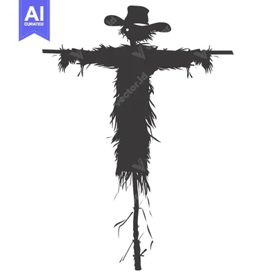 Aset desain premium: Silhouette of a Scarecrow with a Wide-Brimmed Hat