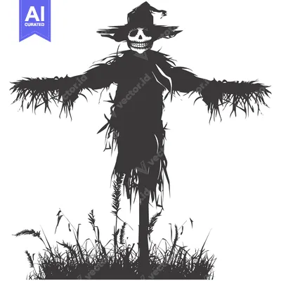 Aset premium populer: A Silhouette of a Scary Scarecrow with a Skull Face in a Field