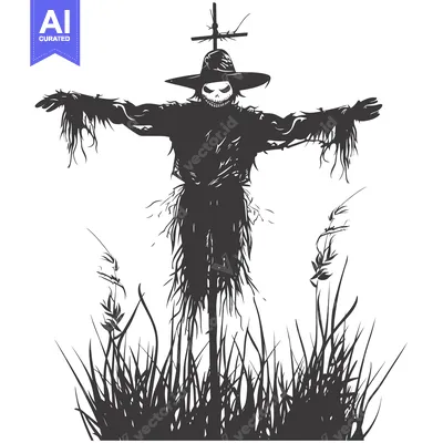Aset premium populer: A Creepy Scarecrow Silhouette Standing in Tall Grass