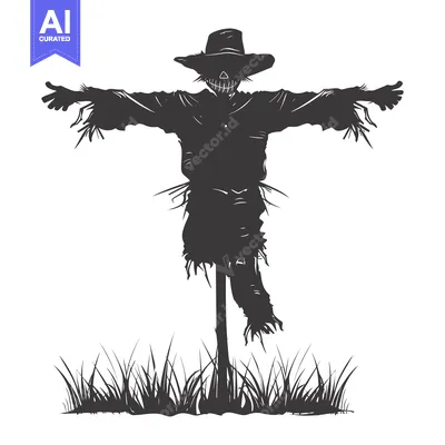 Silhouette of a Scary Scarecrow with a Wide-Brimmed Hat