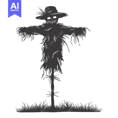 Aset desain premium: A Scary Silhouette of a Scarecrow Standing in a Field of Grass