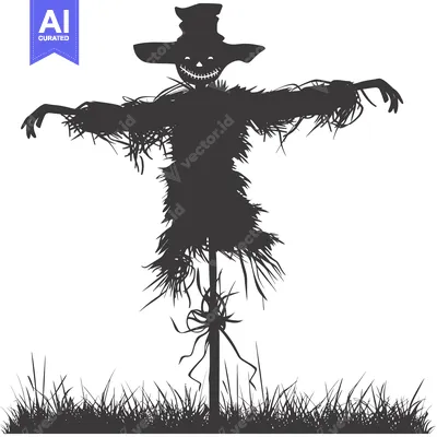 Aset premium populer: Silhouette of a Smiling Scarecrow Standing in Tall Grass