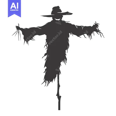 Silhouette of a Scarecrow with a Wide-Brimmed Hat