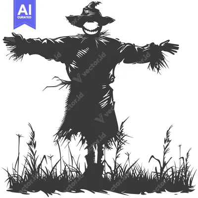 A Silhouette of a Scarecrow with a Grinning Face Standing in a Field o