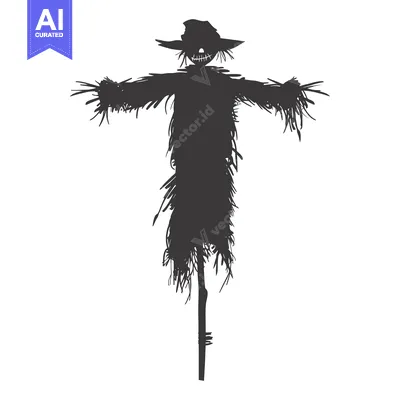 Popular premium asset: Silhouette of a Scarecrow with a Hat and Strained Smile