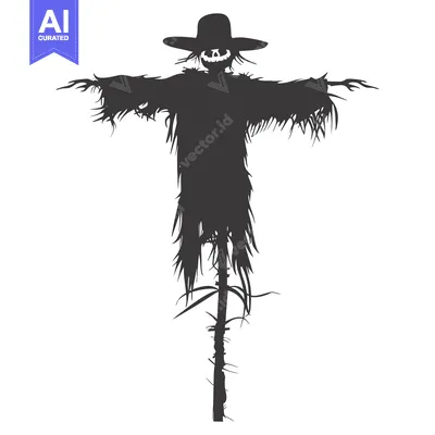 Premium design asset: Silhouette of a grinning scarecrow with outstretched arms