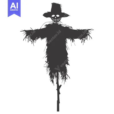 Popular premium asset: Silhouette of a Scarecrow with a Hat and a Smiling Face