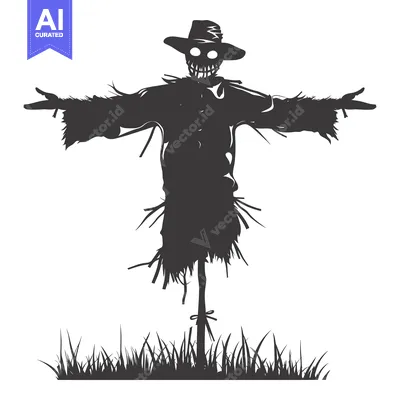 Aset desain premium: Silhouette of a Scary Scarecrow with a Wide Grin