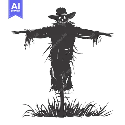 Silhouette of a Scarecrow with Stitched Mouth and Eyes