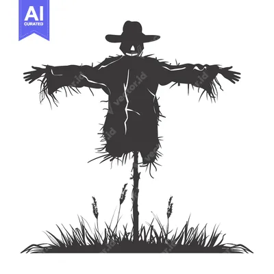 Aset desain premium: Silhouette of a Scarecrow Standing in a Field