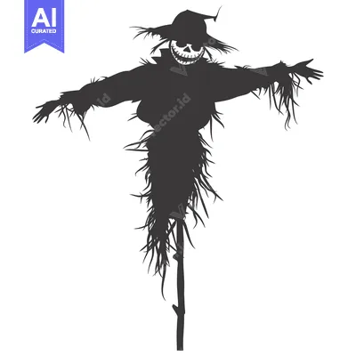 Aset premium populer: Silhouette of a Scary Scarecrow with a Grinning Face