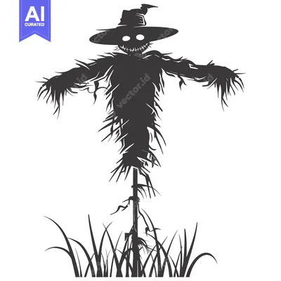 Silhouette of a Scary Scarecrow with a Pointed Hat
