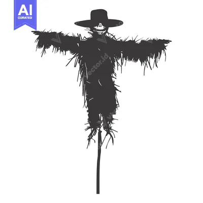 Popular premium asset: A Silhouette of a Scarecrow Wearing a Wide-Brimmed Hat