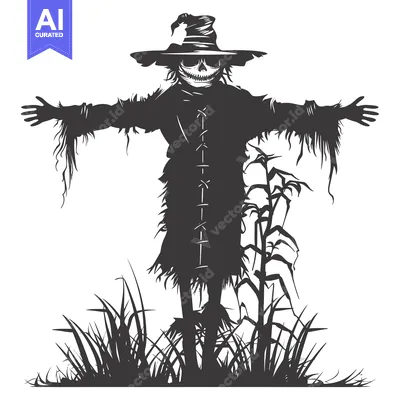 Popular premium asset: A Silhouette of a Sinister Scarecrow Standing in Tall Grass