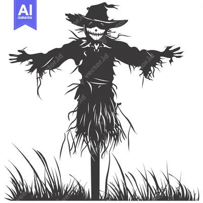 Premium design asset: A Silhouette of a Scary Scarecrow with a Grinning Skull Face