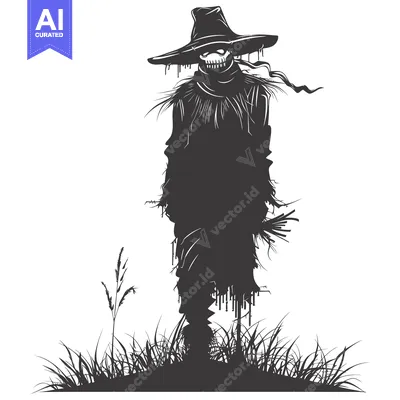 Aset premium populer: A Spooky Scarecrow Silhouette in a Field of Tall Grass