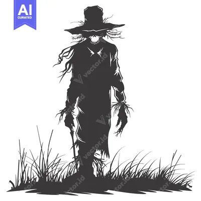 Aset desain premium: Silhouette of a Scary Scarecrow in a Field