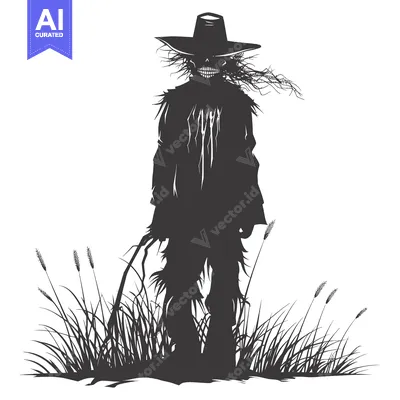 Aset premium populer: A Scary Scarecrow Silhouette Standing in Tall Grass