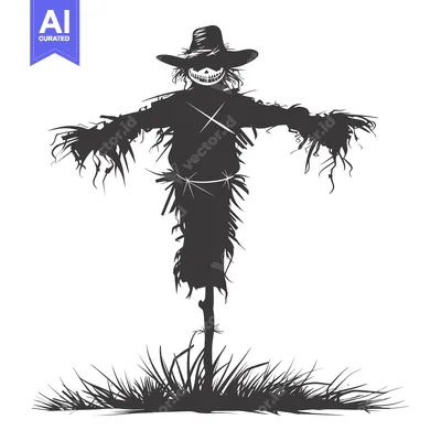 Aset premium populer: A Silhouette of a Scary Scarecrow with a Grin