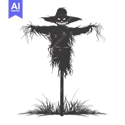 Premium design asset: A Silhouette of a Creepy Scarecrow with a Grinning Face