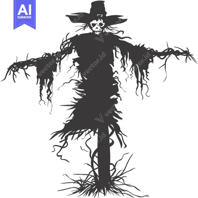 Silhouette of a Spooky Scarecrow with a Skull Face