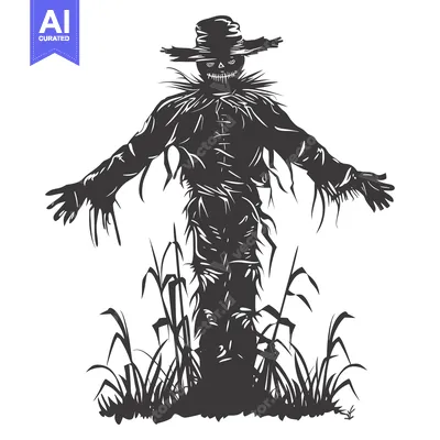 Aset premium populer: A Silhouetted Scarecrow Standing in a Field of Tall Grass