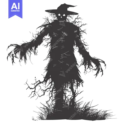 Aset premium populer: Silhouette of a Gnarled and Twisted Scarecrow with a Hat
