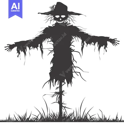 Popular premium asset: Silhouette of a Scary Scarecrow with a Grinning Skull Face