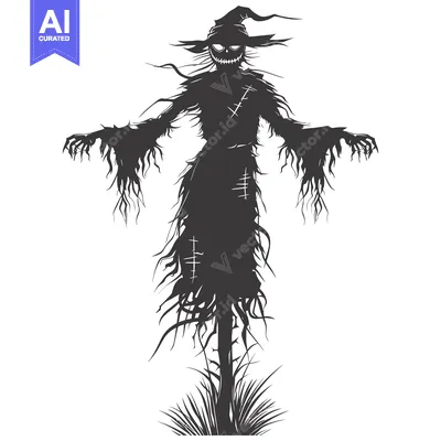 Silhouette of a Scary Scarecrow with Stitches and a Hat