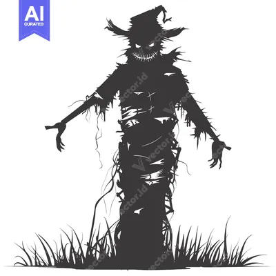 Scary Scarecrow Silhouette with Glowing Eyes and Stitched Mouth