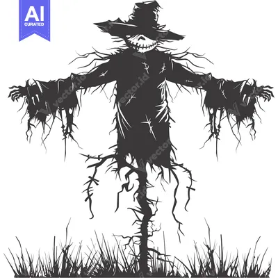 Aset premium populer: A Black and White Silhouette of a Spooky Scarecrow