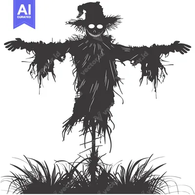 Aset premium populer: A Silhouette of a Scary Scarecrow with a Hat in a Field of Grass