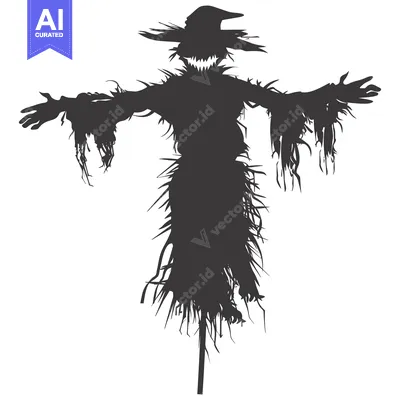 Aset desain premium: Silhouette of a menacing scarecrow with outstretched arms and a pointe