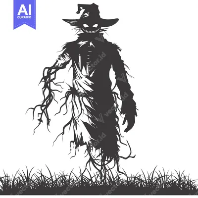 Popular premium asset: A menacing scarecrow silhouette with a wide grin and a pointed hat, st