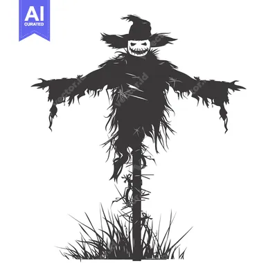 A Silhouette of a Scary Scarecrow with a Jack-o-Lantern Face