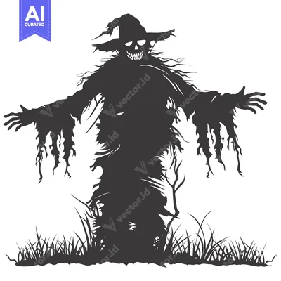 Aset desain premium: A Scary Silhouette of a Scarecrow with a Grim Expression