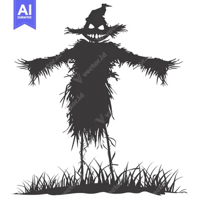 Aset desain premium: Silhouette of a Scary Scarecrow with a Sharp Grin and Long Arms