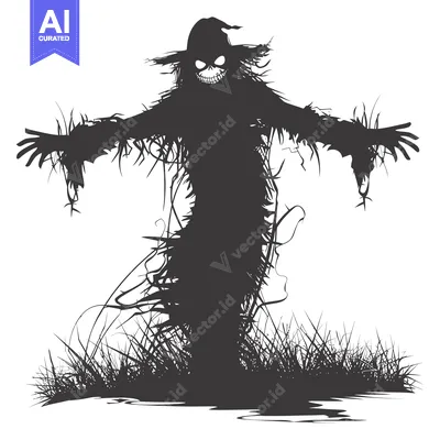 Aset premium populer: Silhouette of a Spooky Scarecrow in a Field