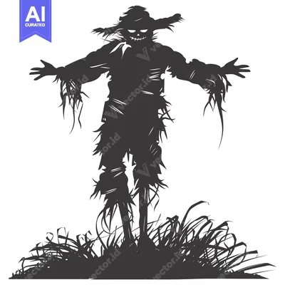 Aset premium populer: Silhouette of a Creepy Scarecrow Standing in Tall Grass