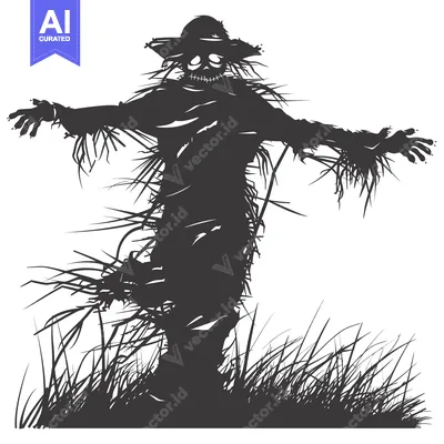 Aset premium populer: A Silhouette of a Creepy Scarecrow in a Field of Tall Grass