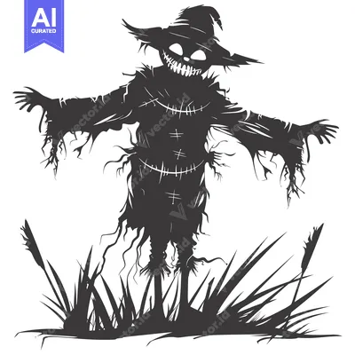 Premium design asset: A menacing, shadowy scarecrow with outstretched arms
