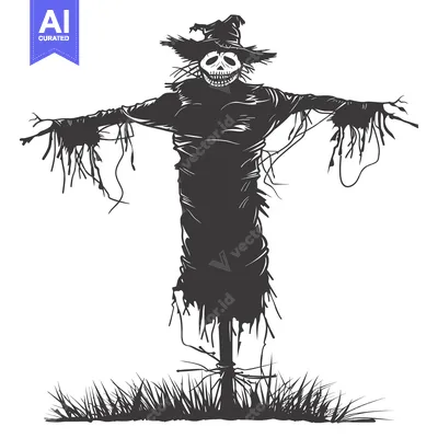 Premium design asset: A Spooky Scarecrow with a Skull-Like Face in a Field of Tall Grass