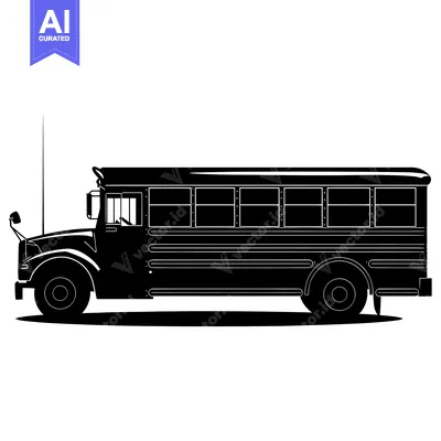 Aset desain premium: Black and White Silhouette of a School Bus