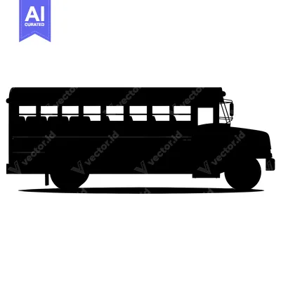 Aset desain premium: A black silhouette of a school bus