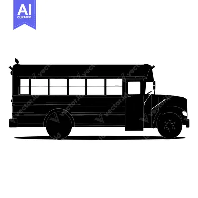Aset desain premium: Black and white silhouette of a school bus with a shadow