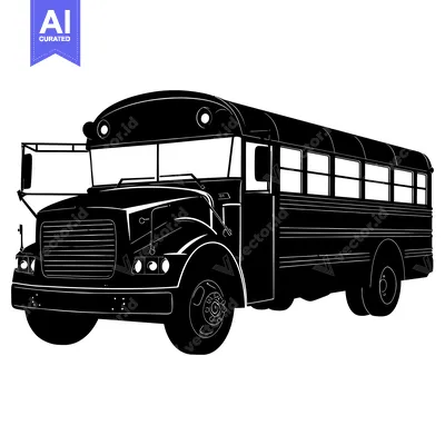 Aset desain premium: Black and White Silhouette of a School Bus